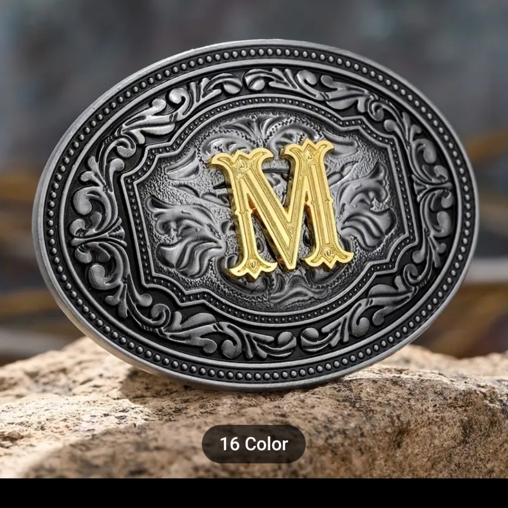 New silver initial letter M belt buckle.  ALL LETTERS AVAILABLE
